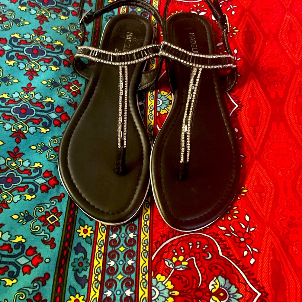 Madeline Stuart Sandals. New without tags.  Black Beads and Rhinestones